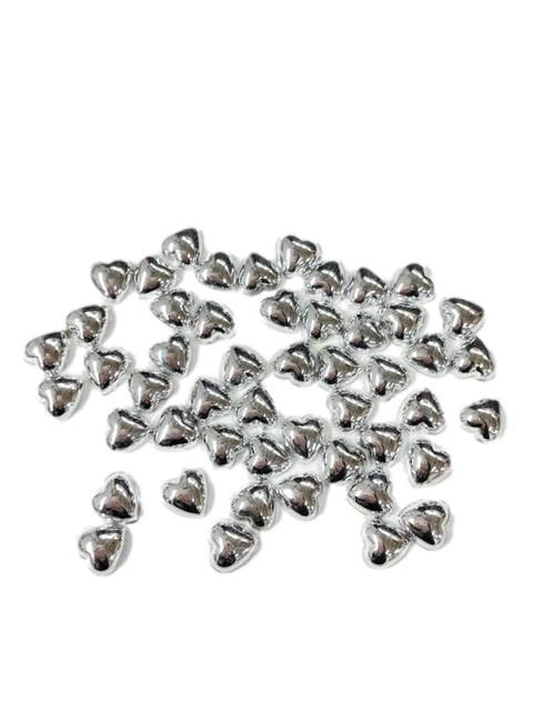 50pcs Flat Backed Metallic Silver Pearl Heart Shaped Bead Embellishments for ...