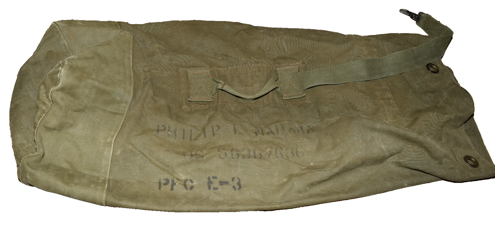 US Army Military Green Heavy Canvas Named Duffle Shoulder Bag Size 31.5 in