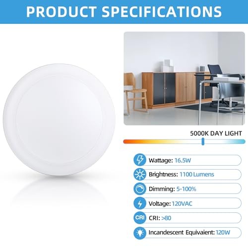 6 Inch LED Disk Lights, Dimmable Flush Mount 1 - Pack 5000K (Day Light)