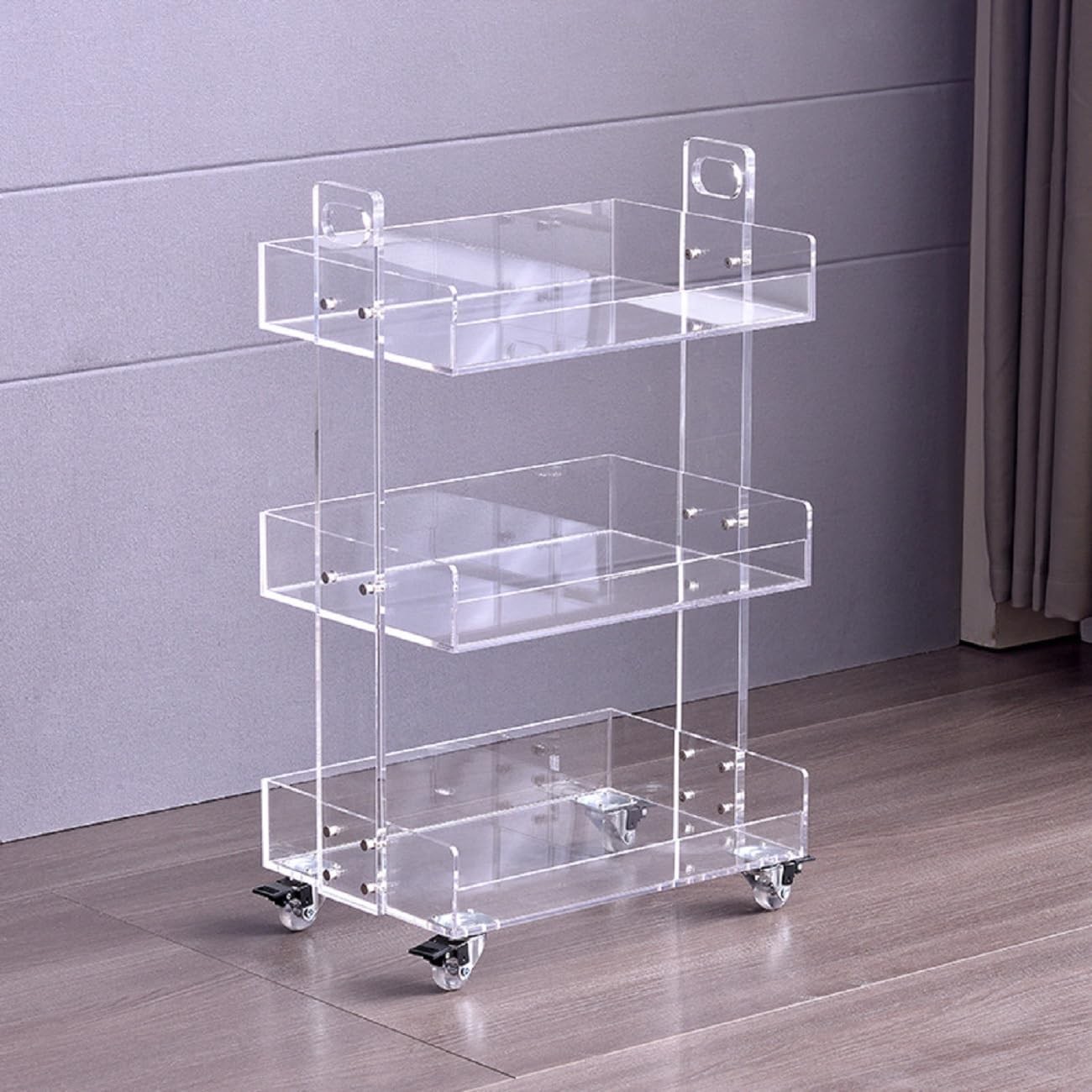 Clear Acrylic Side Table W/ Wheels 3 Tier Acrylic End Table Side Table Rolling