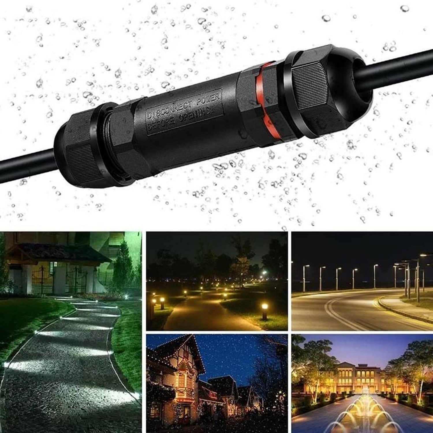 Cable Connector Waterproof IP68 3-Pole for 1-13 mm Cable Diameter, 2 Pieces J...