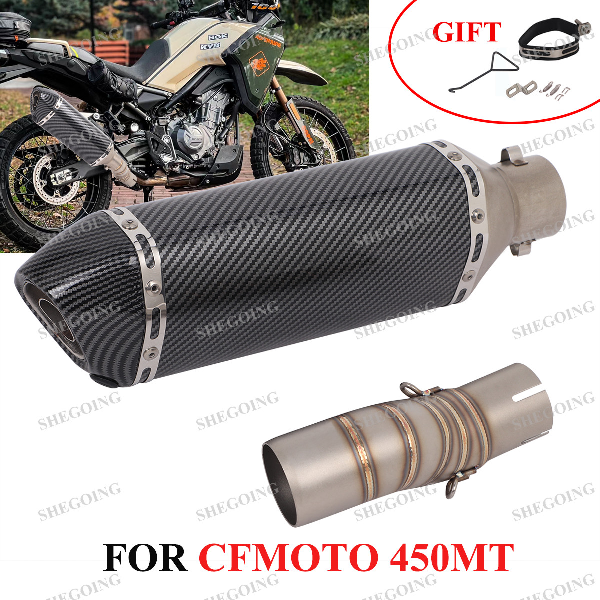 Slip On For CFMOTO 450MT 24-25 Motor Exhaust Tail Pipe with Removable DB Killer