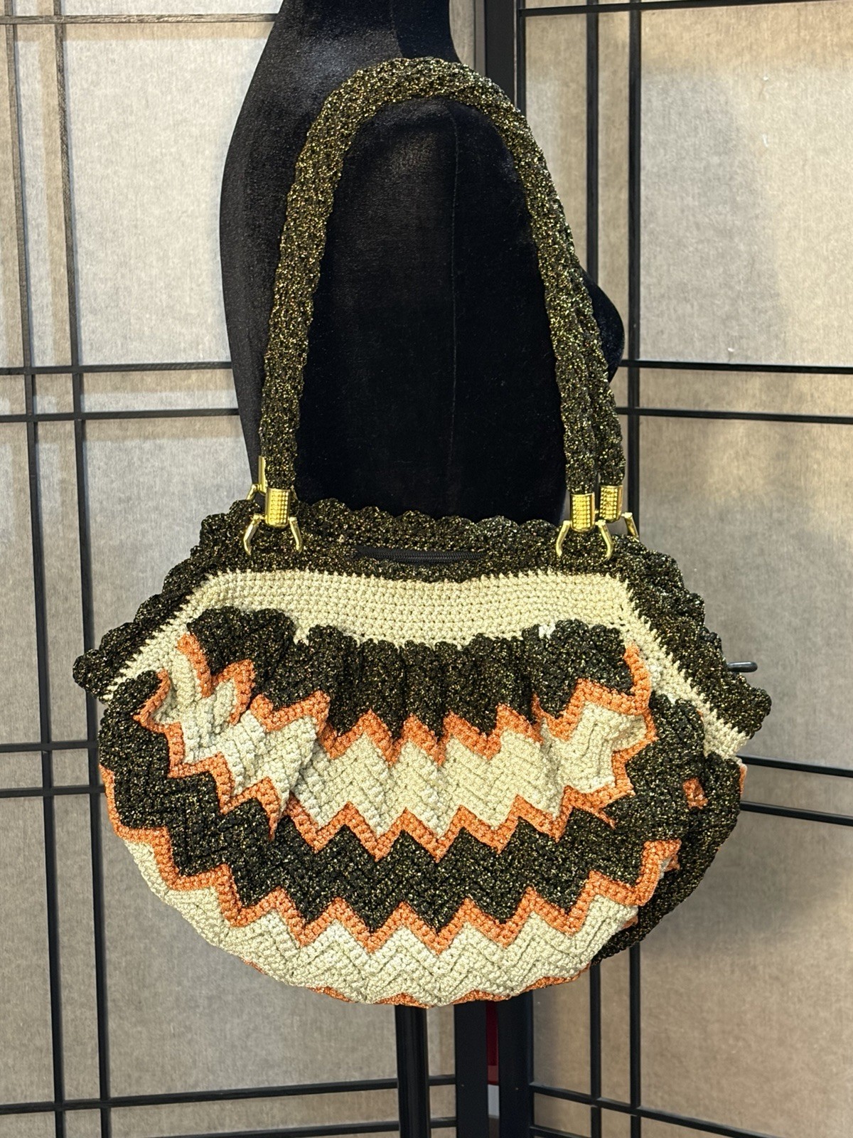Crochet Hobo Bag Shoulder Bag Chevron Colorful Handmade Hippie Boho Purse