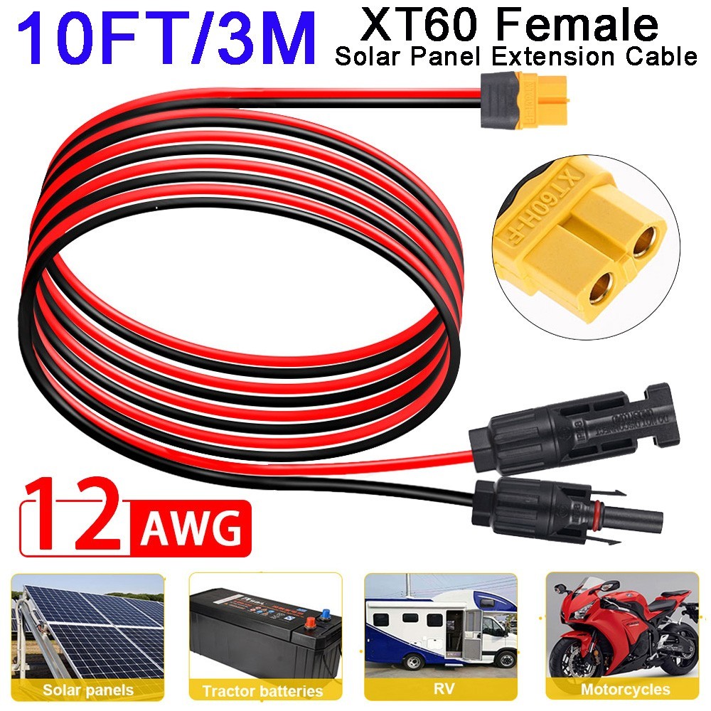 Extension Cable 12AWG solar panel wire red black cable 10ft/3m solar panel cord