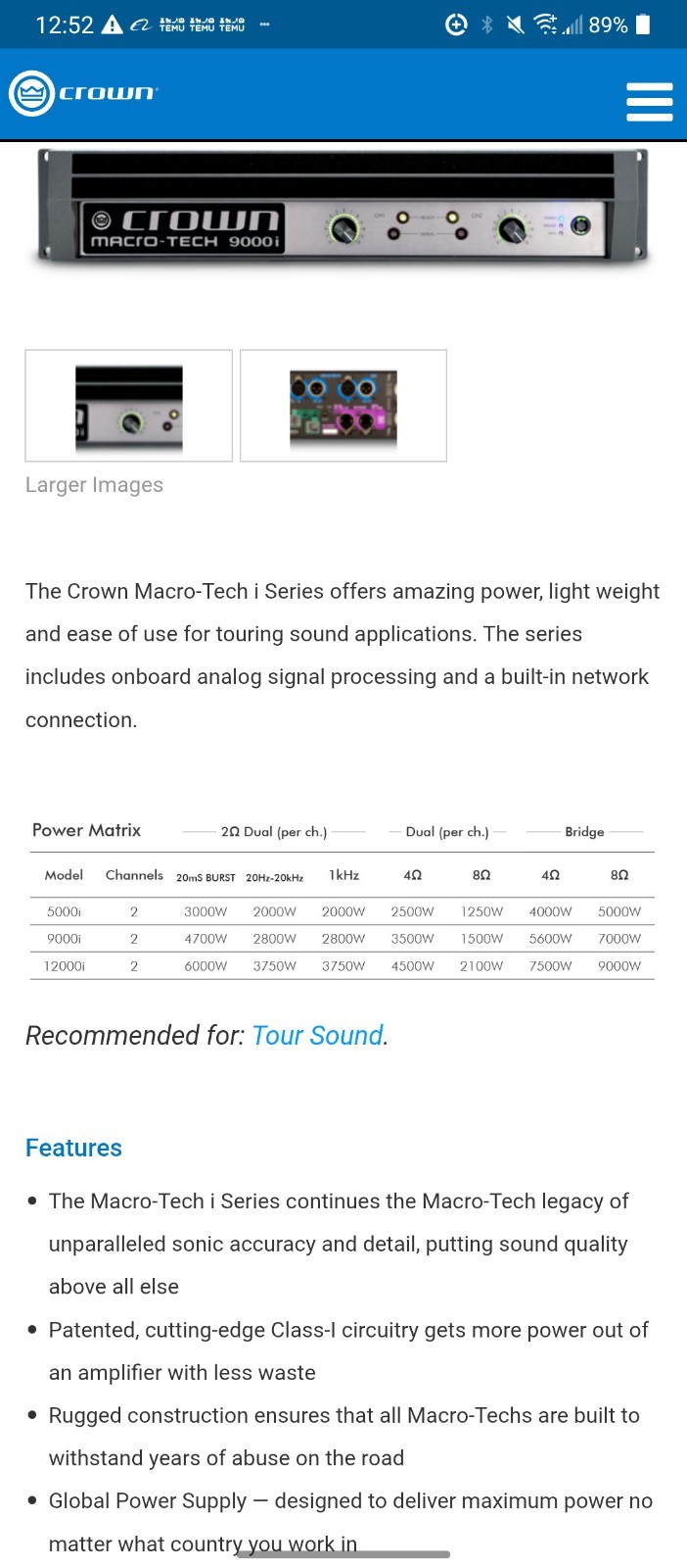 CROWN MACRO-TECH 9000i PRO POWER AMPLIFIER