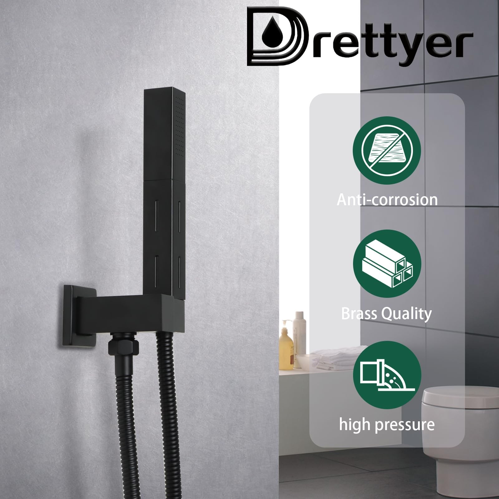 Matte Black Brass 2 in 1 Function Handheld Shower Sprayer Head