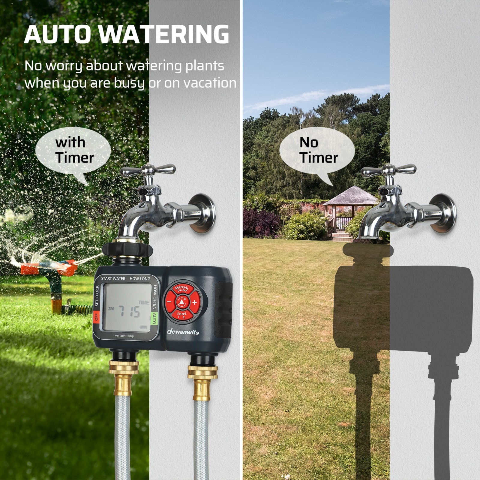 DEWENWILS 2-Zone Water Hose Timer – Programmable Sprinkler Timer with Rain Delay