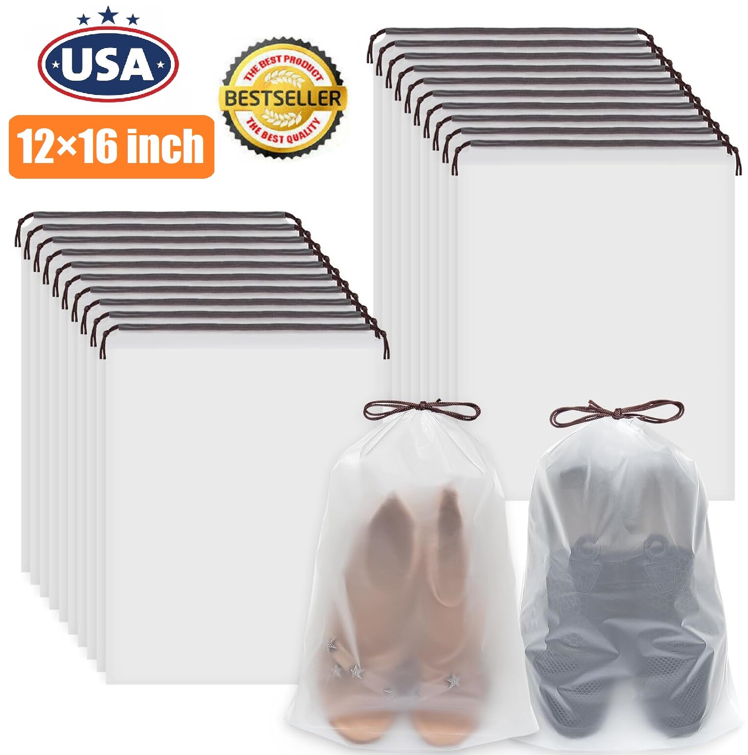 20× Large Clear Shoe Bag Portable Storage Transparent Travel w/ Rope 12×16" US