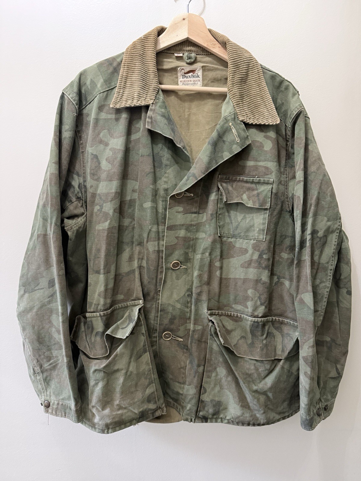 VTG Duxbak Mohawk Duck Rainproof Camouflage Camo Waterfowl Hunting Jacket Mens L