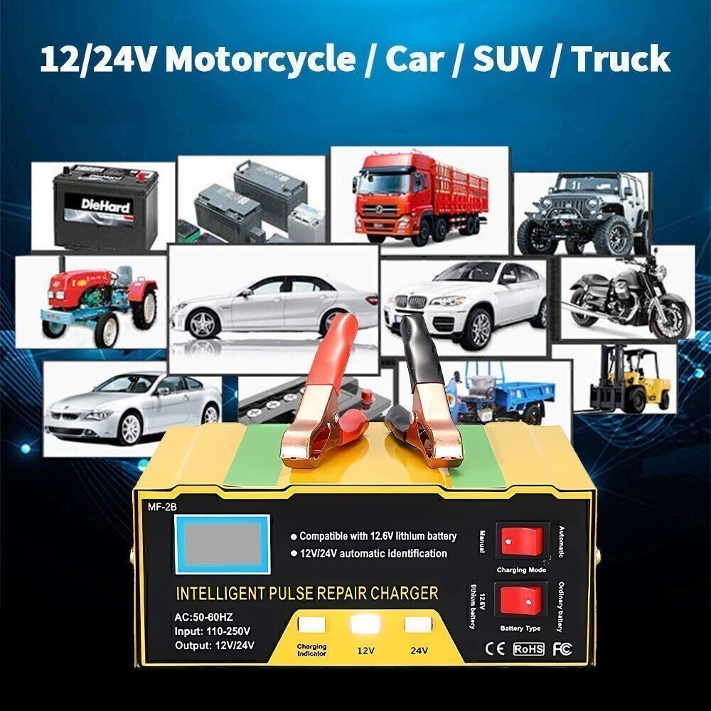 Heavy Duty 400A Car Battery Charger 12V/24V Smart Automatic Pulse Repair Trickle