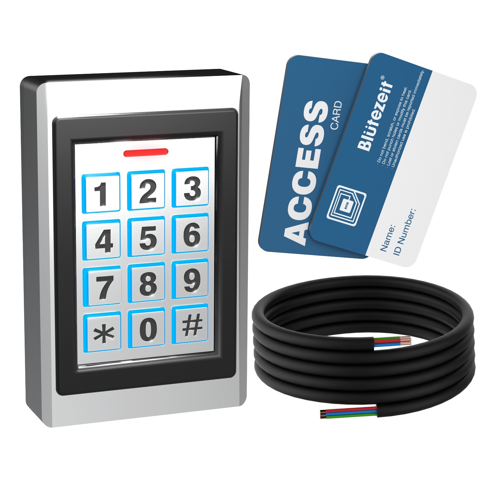 Blütezeit Wired Gate Keypad IP67 Waterproof 12V DC w/ RFID Cards & 16.4ft Cable