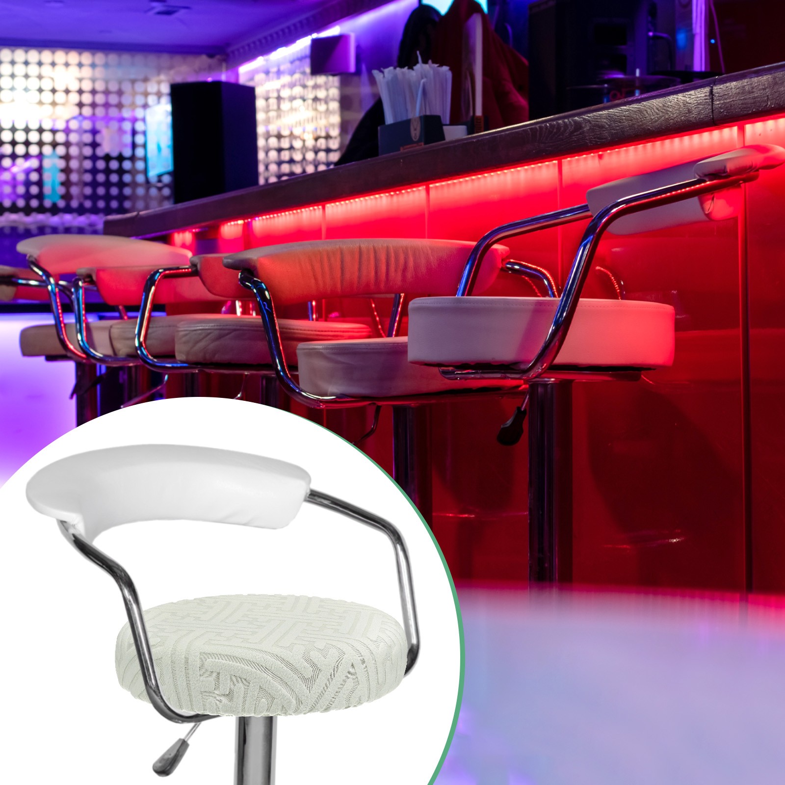 1-Pack Bar Stool Covers Round for 14-16 Inch Strip Pattern Covers [Light Gray]