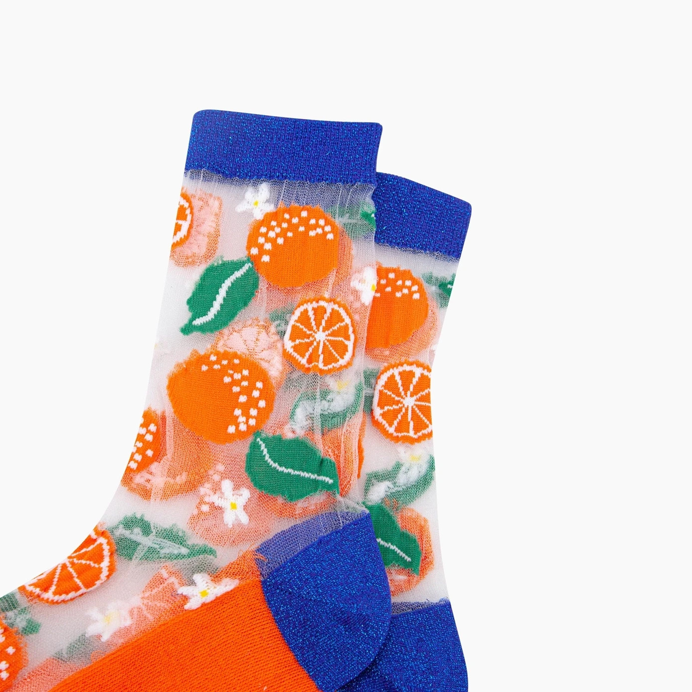 Sock Talk SHEER Ankle Socks - Orange pattern, citrus fruit summer, glitter lurex