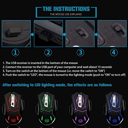 Wireless Gaming Mouse Silent Click Wireless Rechargeable Mice with Colorful L...