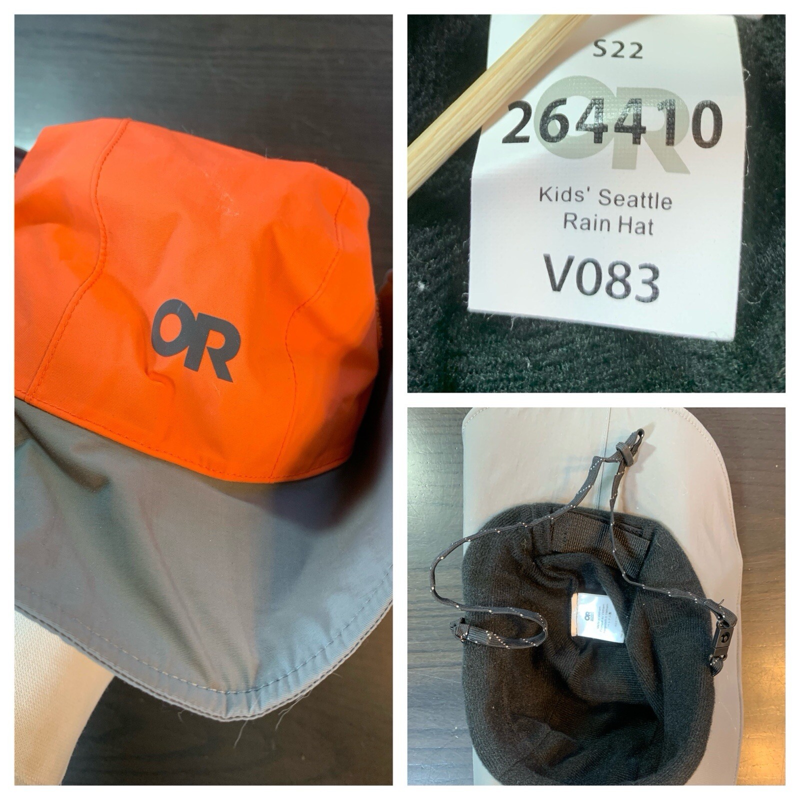 Outdoor Research Kids Seattle Rain Hat Orange Gray High Visibility Packable READ
