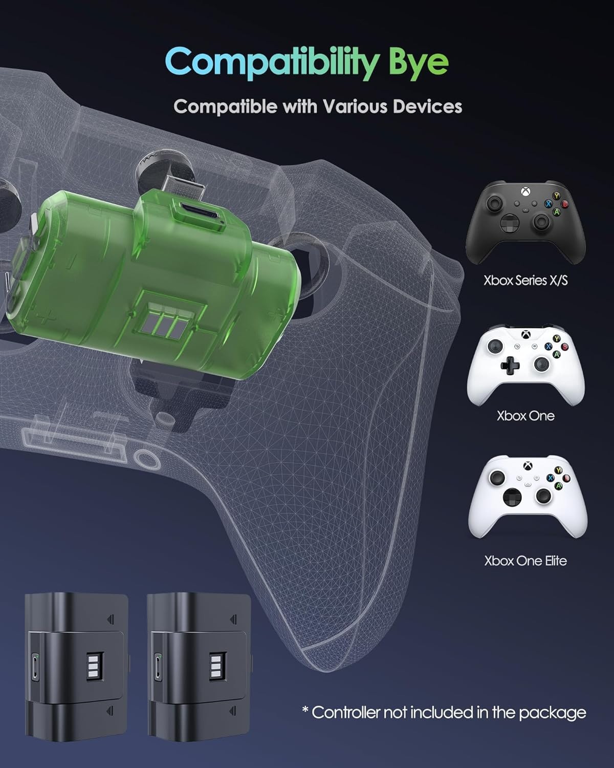 Universal Xbox Controller Battery Pack - 40H Playtime & Fast Charging Included