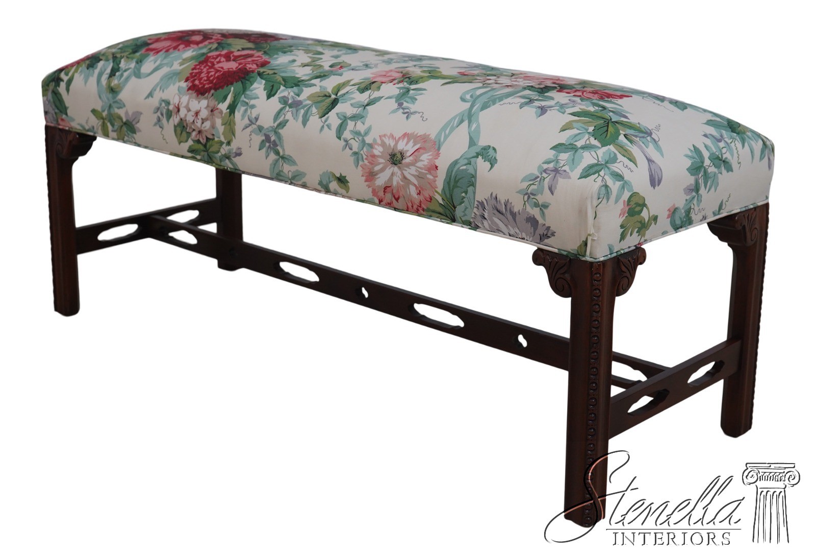 L69969: SOUTHWOOD Chippendale Mahogany Upholstered Window Bench