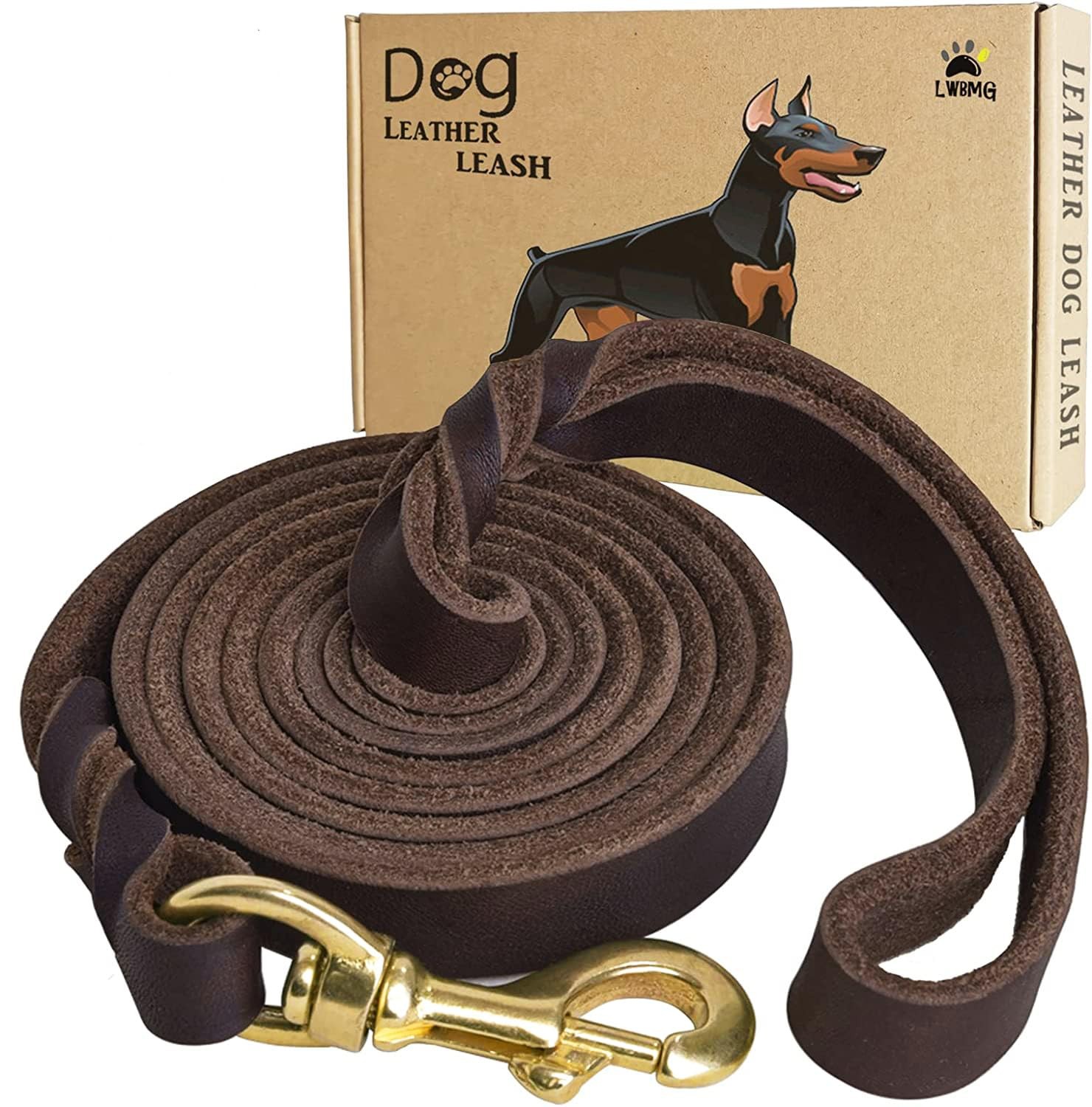 Leather Dog Leash 4ft x 3/4 Inch Heavy Duty Braided Large Medium Small Dogs