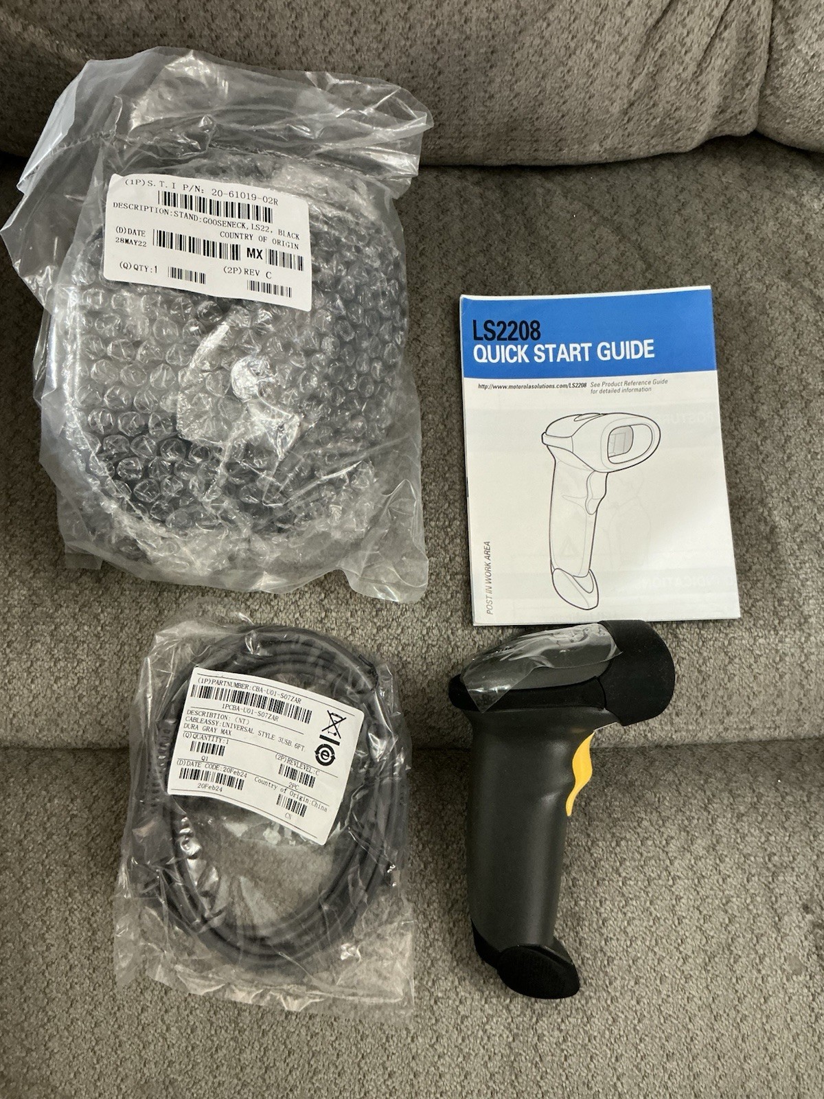 New Symbol Zebra LS2208 Series Corded Handheld Laser Scanner Kit, Gooseneck