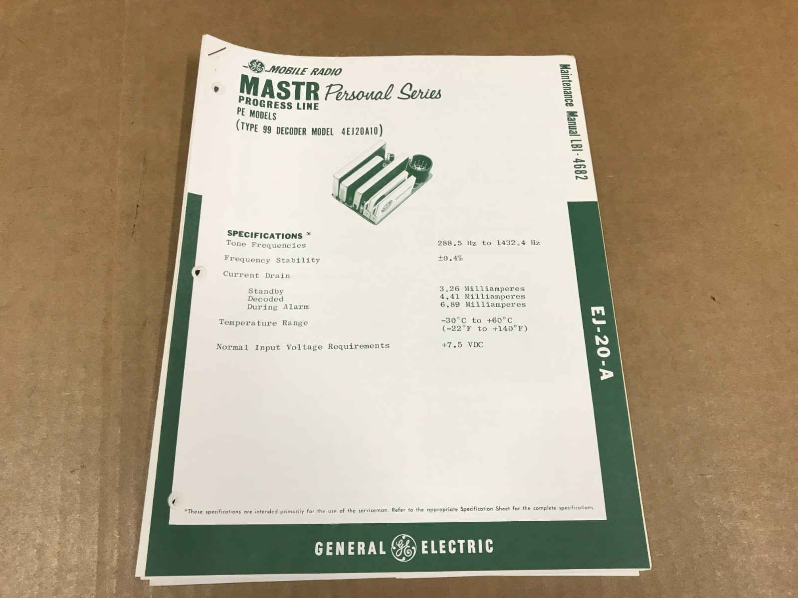 Vintage GE MASTR Personal Series #99 Decoder Maintenance Manual - LBI-4682