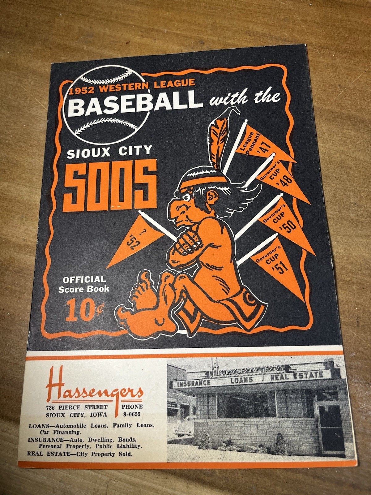1952 Sioux City Soos Official Scorecard Iowa