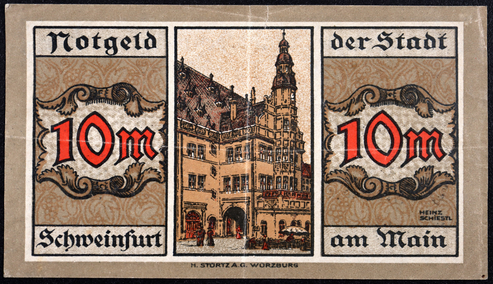 SCHWEINFURT 1918 Rare 10 Mark Grossnotgeld German Notgeld Banknote