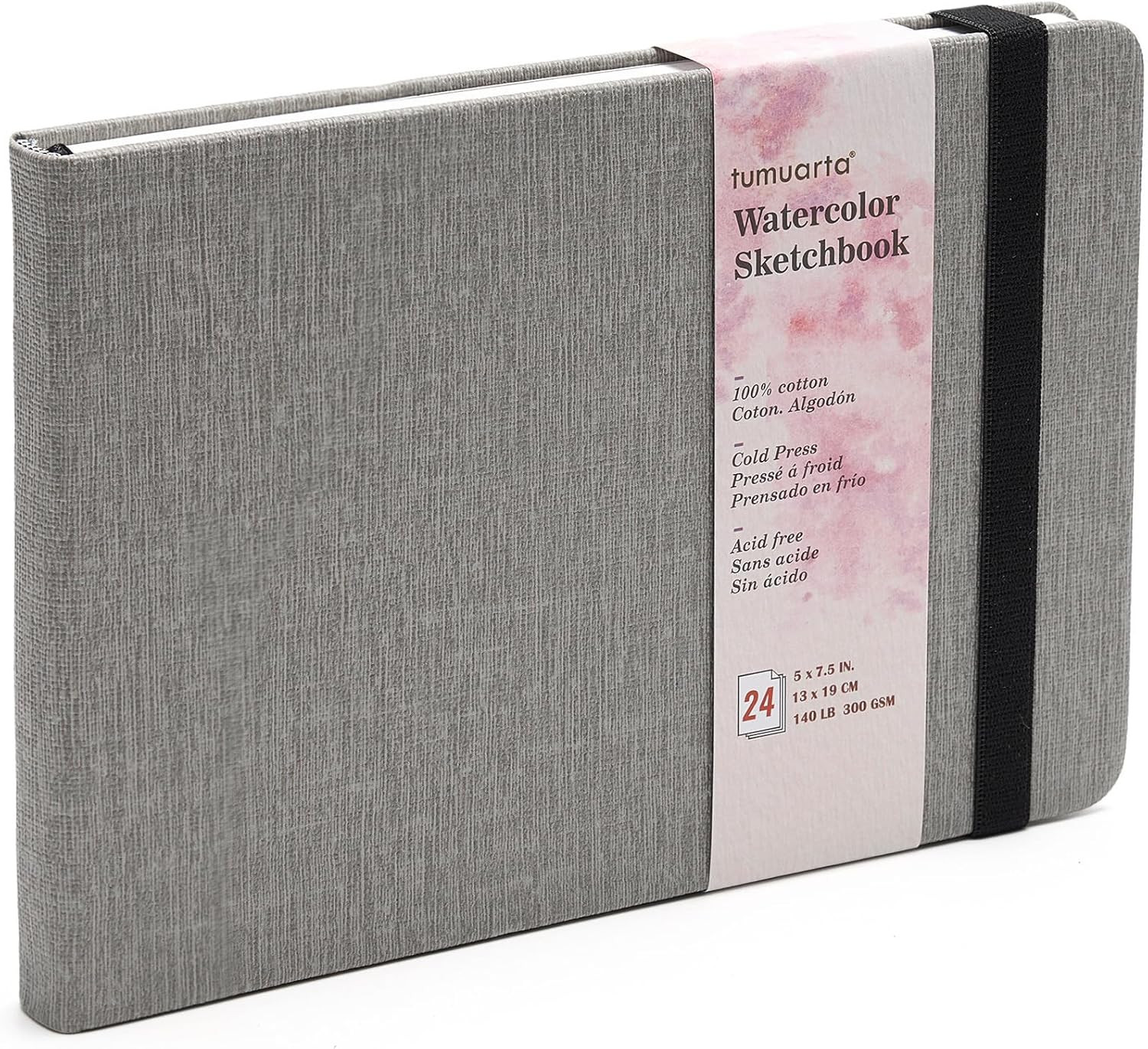 Watercolor Sketchbook, 5X7.5, 140 LB, 300 GSM, 100% Cotton Paper, Cold Press, 24