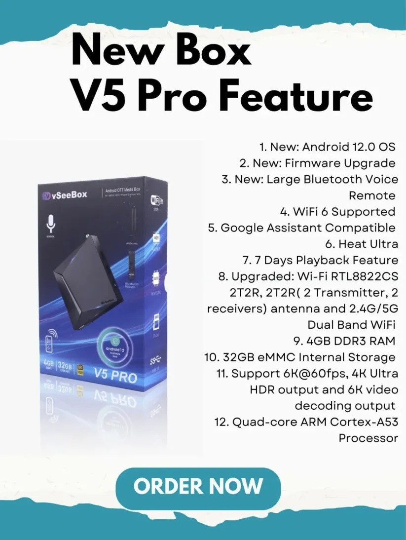 vSeeBox V5 Pro Smart Streaming Media Box Android 12 Quad Core Processor
