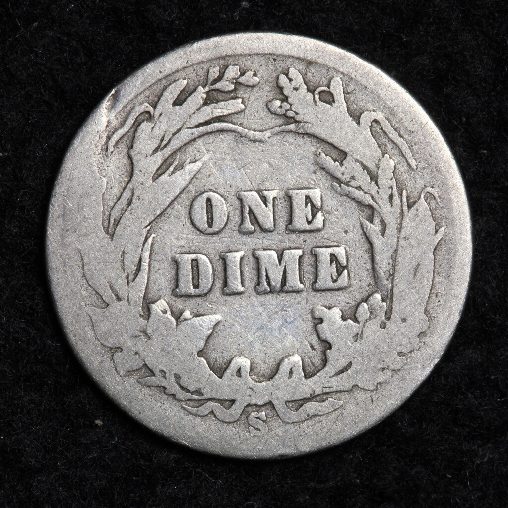 1908-S Silver Barber Dime GOOD FREE SHIPPING