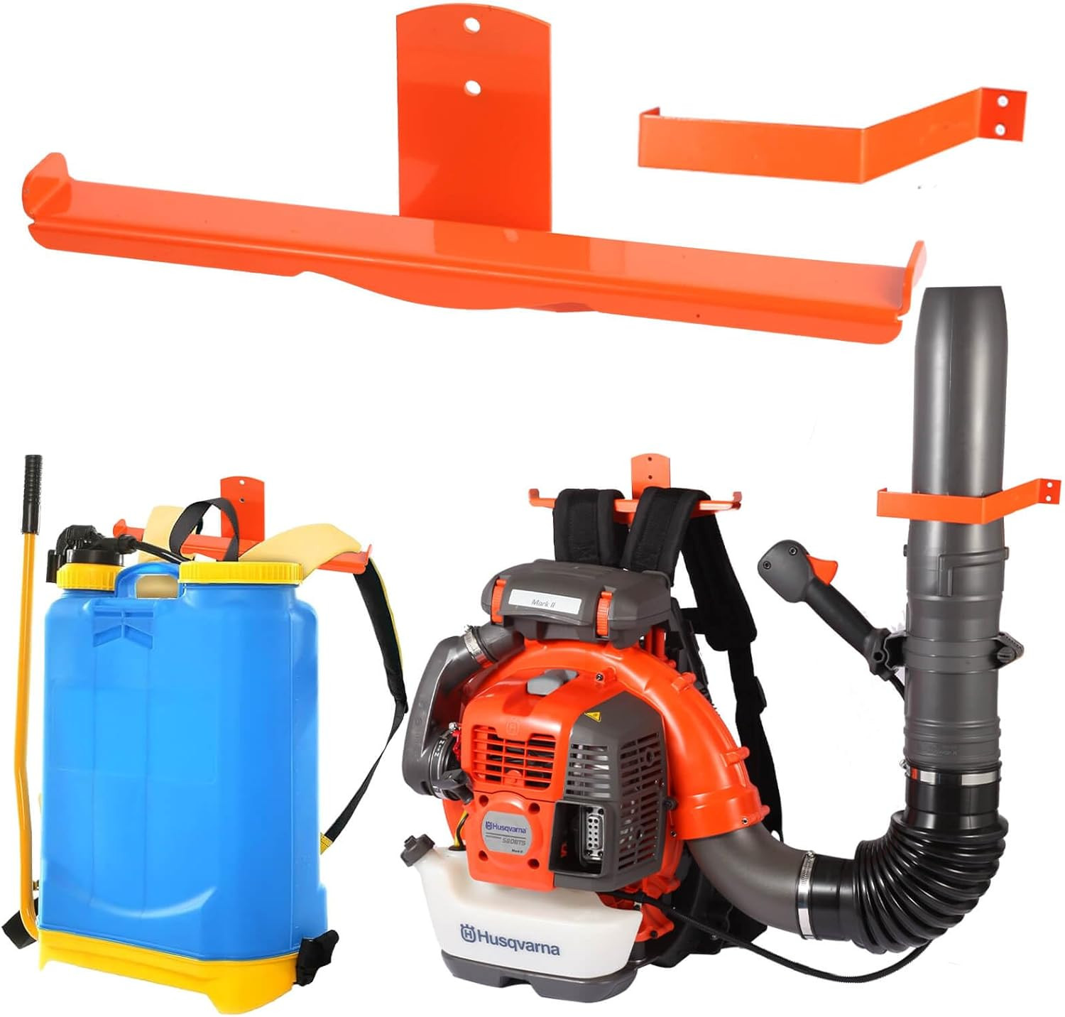 Heavy-Duty Backpack Blower Rack with Hose Holder and Dual-Sided Hooks