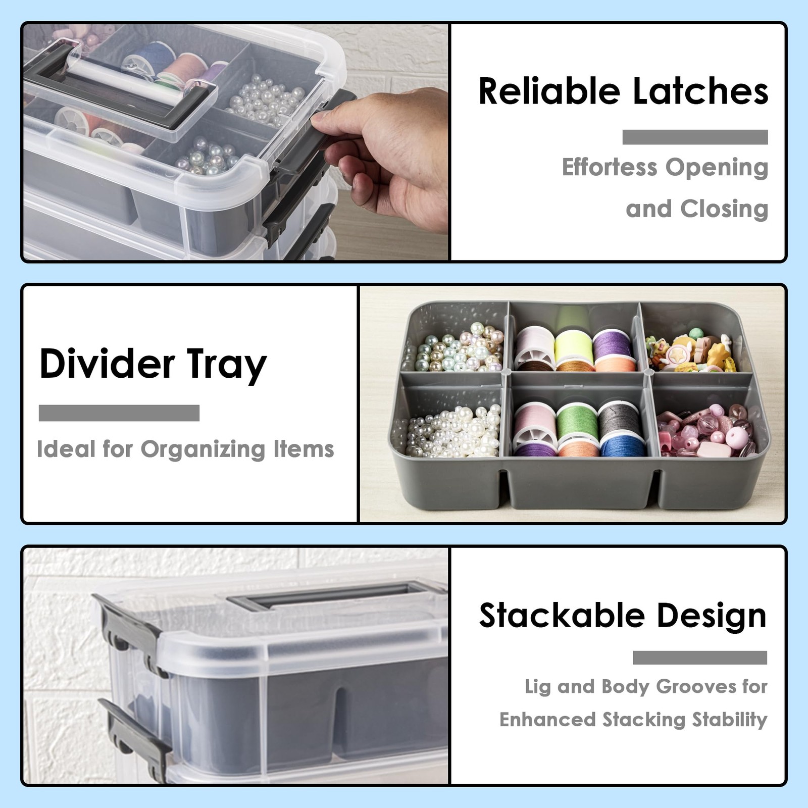 Grey&White Modern Plastic Storage - 4-Layer Durable Craft Storage Containers ...
