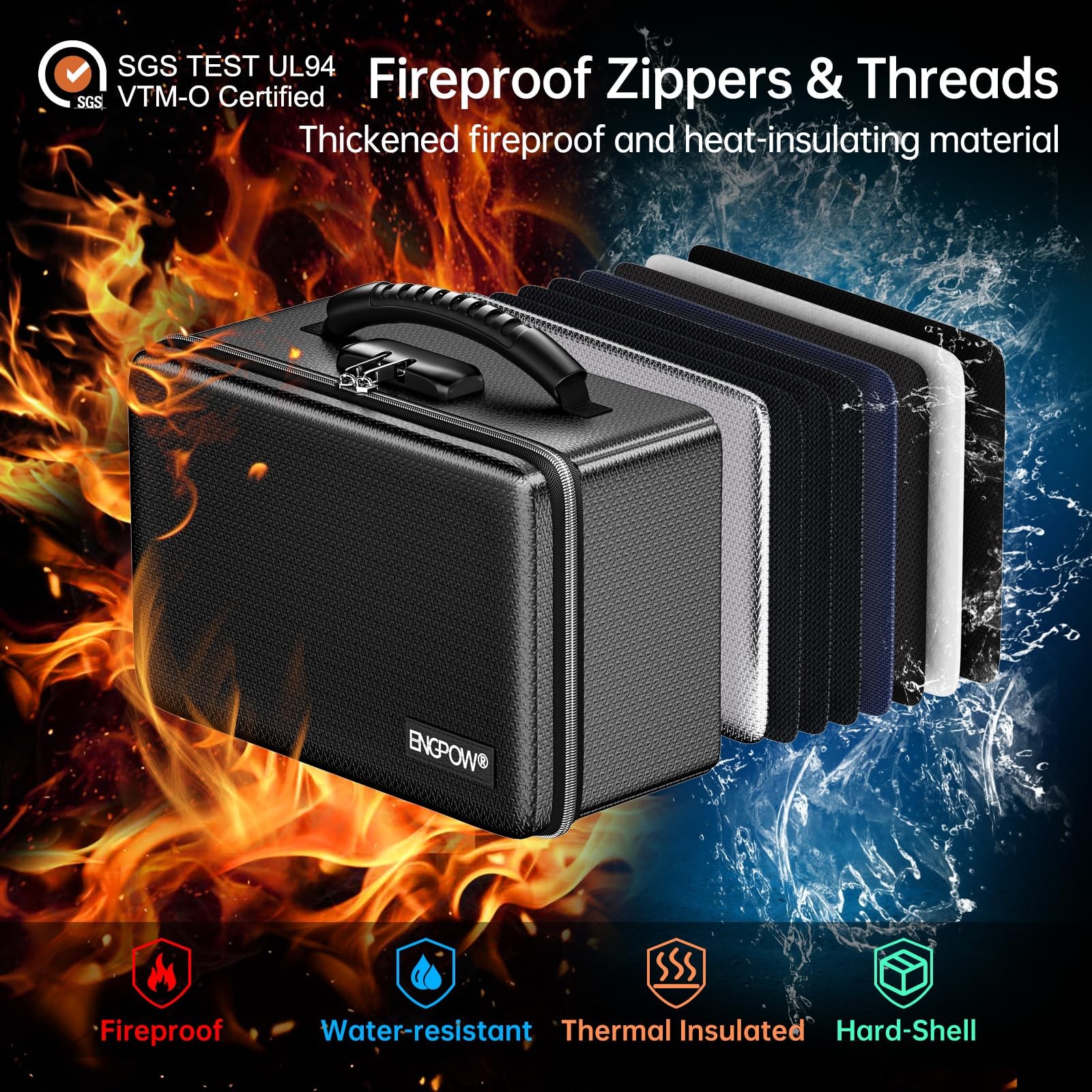 ENGPOW Fireproof Money Box, Small Hard Case Fireproof Box with Fireproof Zipp...