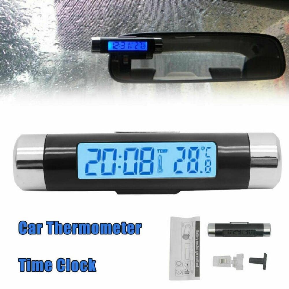 Car Clock Thermometer, 2in1 Auto Digital LCD Time and Celsius Temperature Display,...
