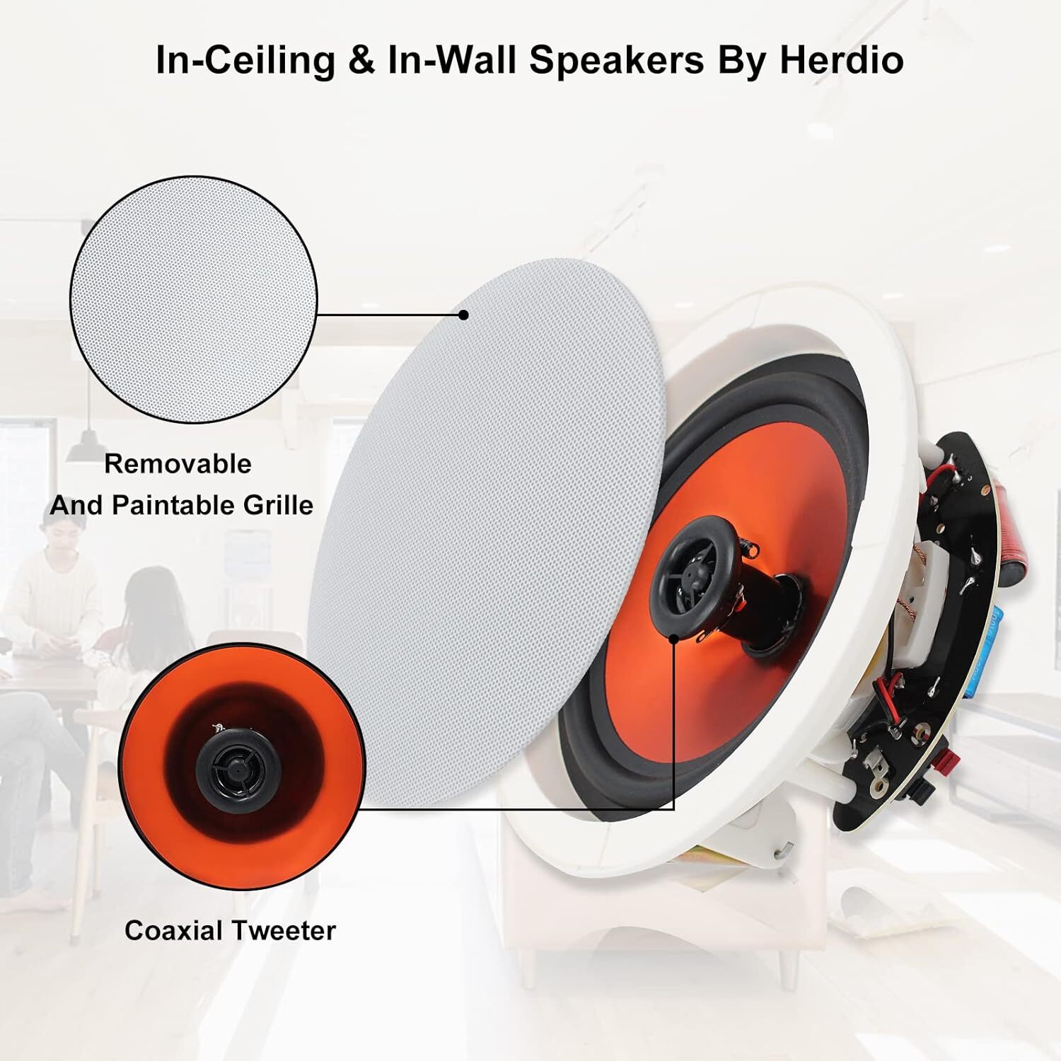 4* Herdio 2-Way Bluetooth Ceiling Speakers + in Wall Amplifier Receiver 3 Sizes