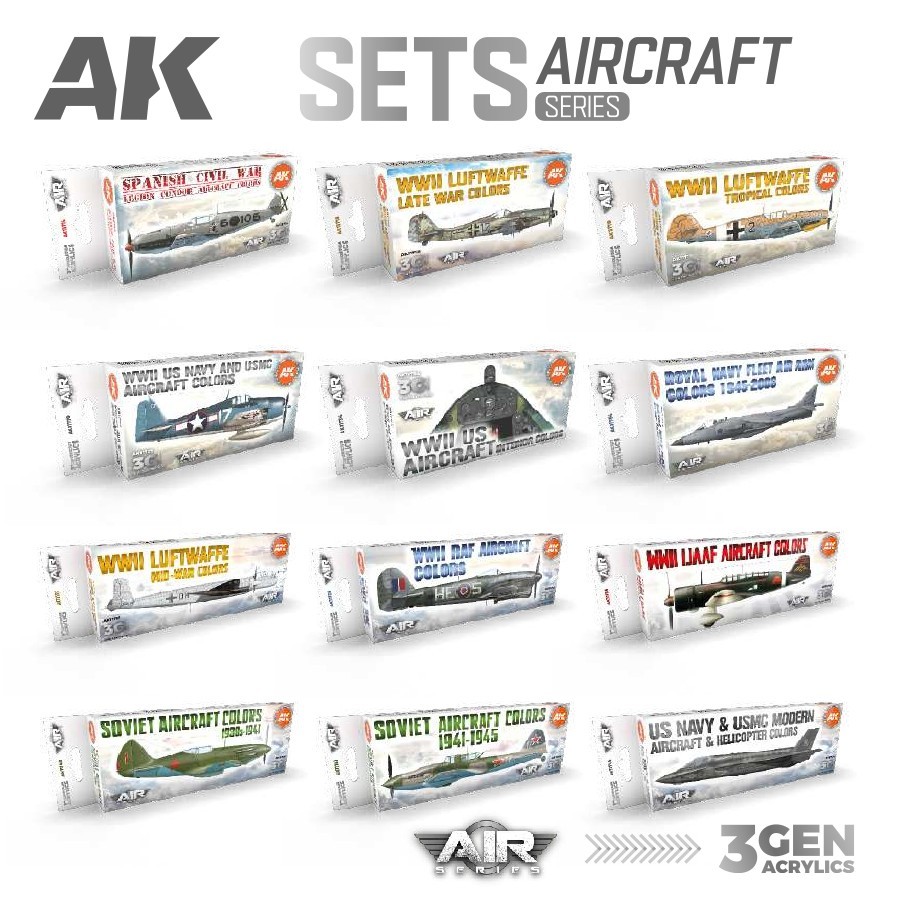 AK Interactive: Aircraft Color Sets - Model Acrylic Paint Colors Air Set