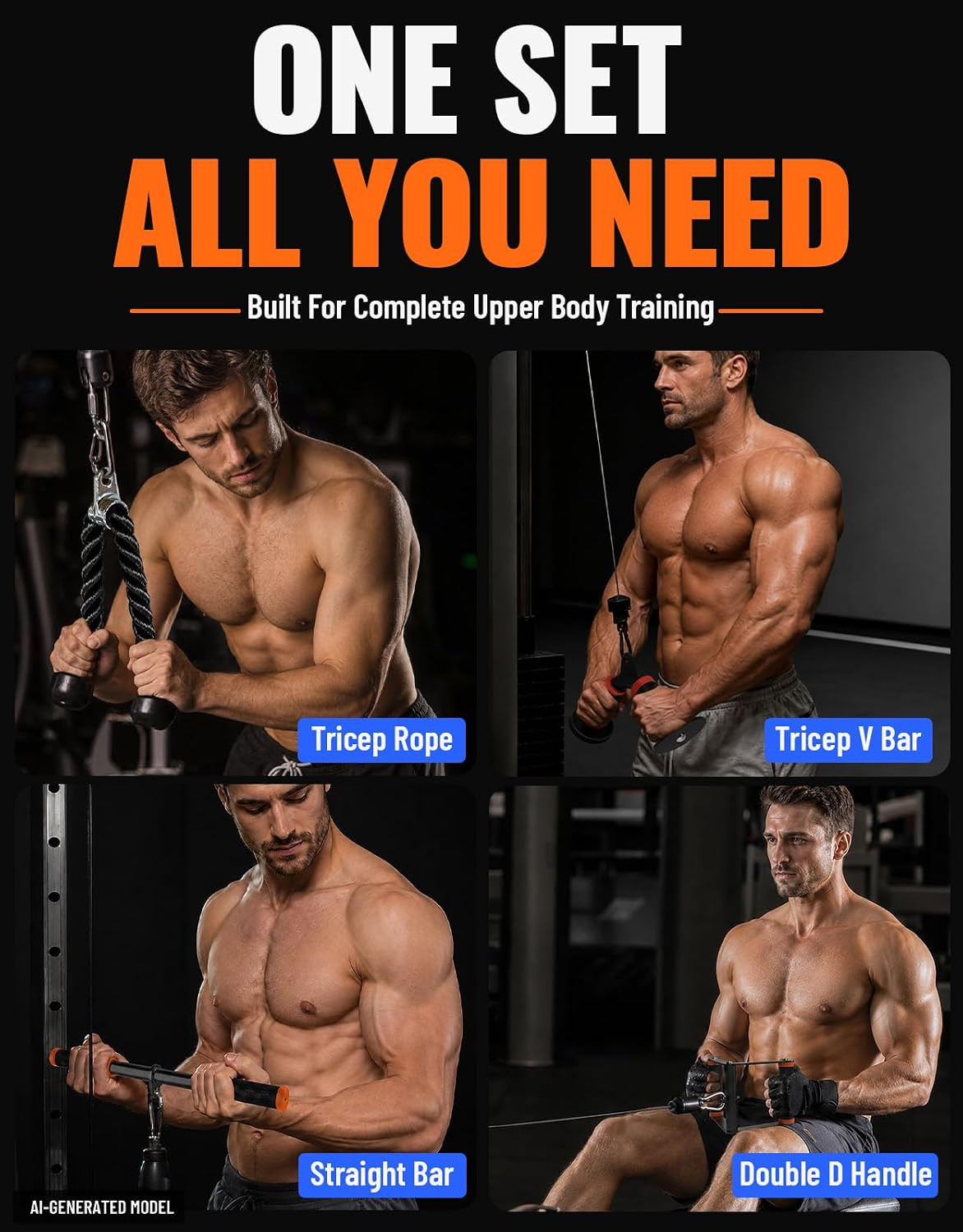 Cable Machine Attachment Set for Gym & Home Workouts, Lat Pulldown Attachments w