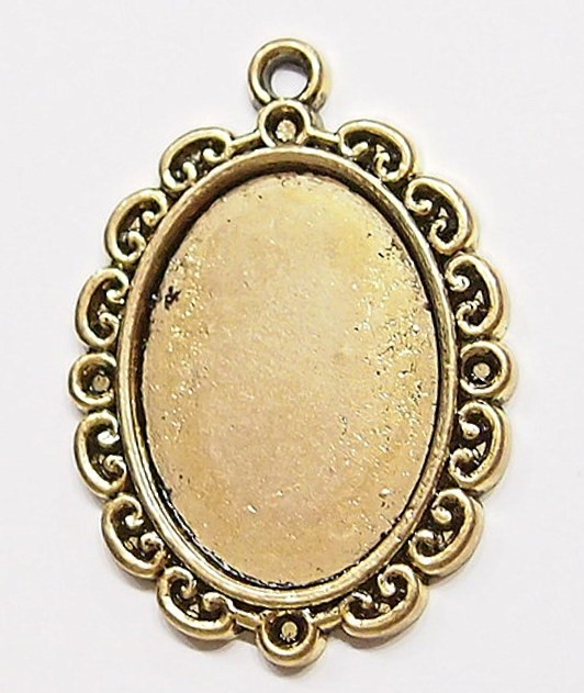 8 of 25x18mm Antique Gold Victorian Scalloped Edges Pendant Settings 38x27mm
