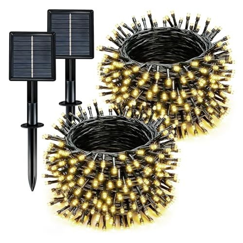 Solar String Lights Outdoor Waterproof Total 66ft 200LED 8 2 Pack Warm White