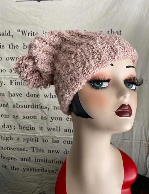 MARCUS ADLER Blush Pink Ultra Boucle Pom Pom Beanie Hat One Size New