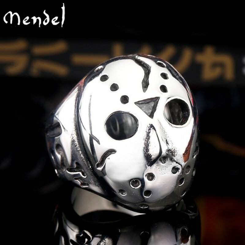 MENDEL Mens Number 13 Horror Movie Jason Mask Ring Men Stainless Steel Size 7-15