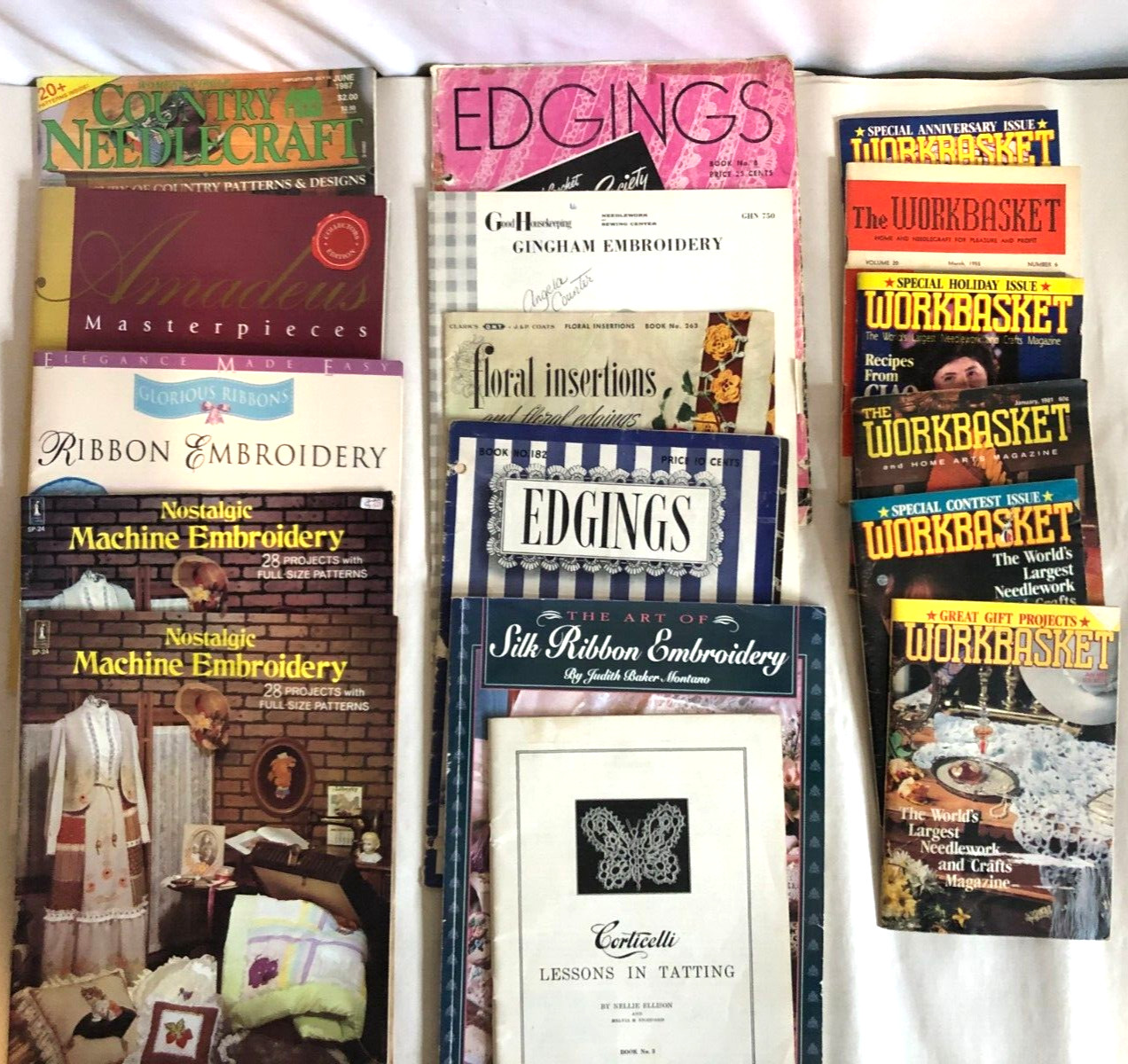 Lot Of 16 Vtg Workbasket Needlecraft Ribbon Embroidery Edgings Tatting Books