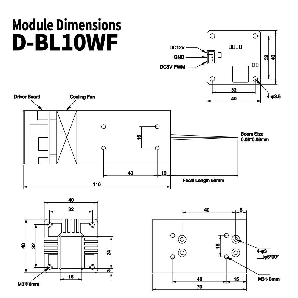 80W Laser Module Head with Air Assist for CNC Engraving Cutting Machine DIY Tool