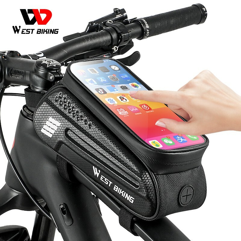 WEST BIKING Waterproof Bicycle Top Tube Bag Hard Shell Touch Screen Cycling Bag
