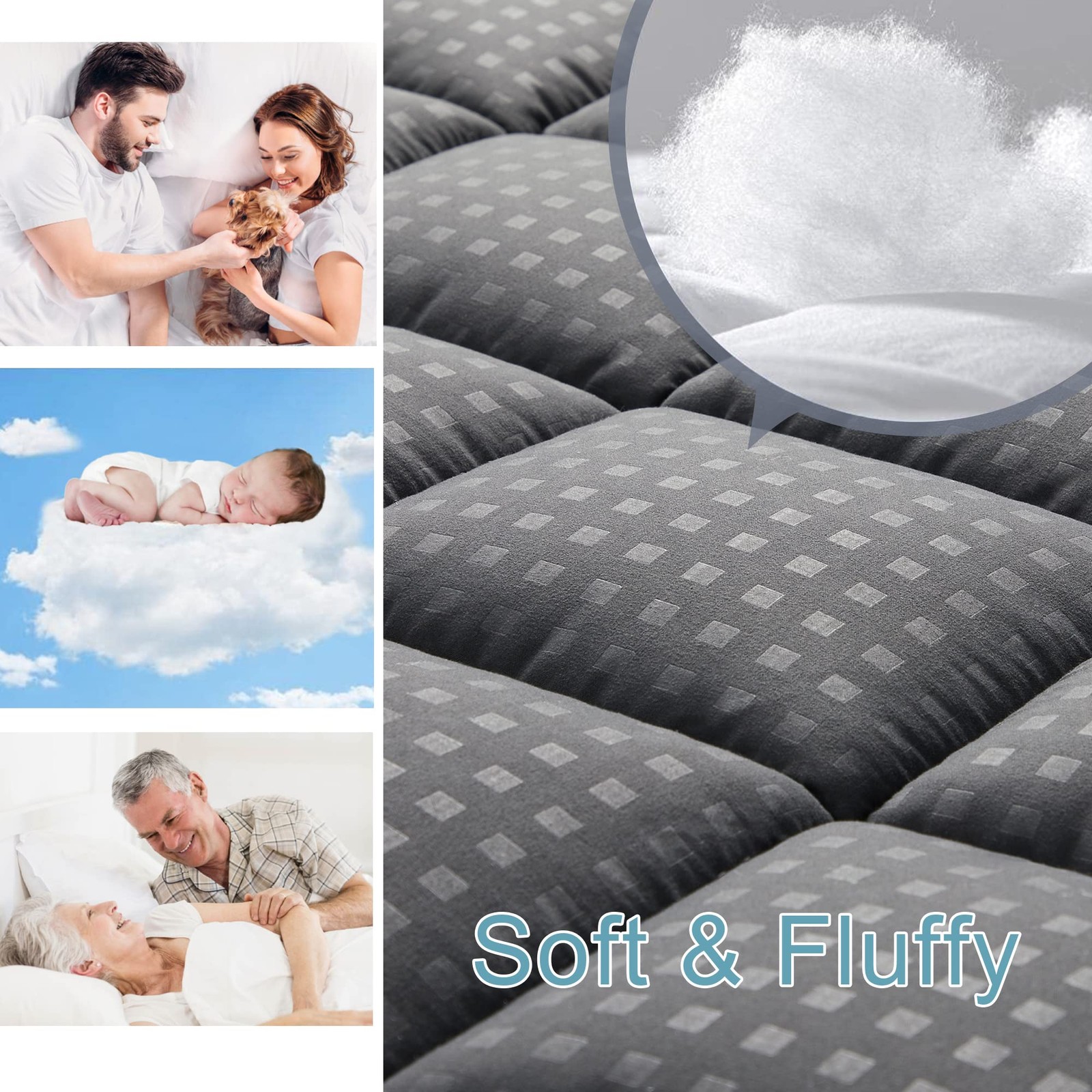 HYLEORY Twin XL Mattress Pad Quilted Fitted XL, Dark Grey