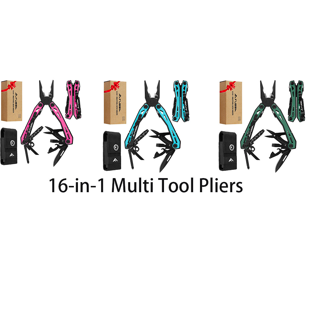 FLISSA 16-in-1 Multi Tool Pliers Stainless Steel EDC Multitool Pocket Knife Tool