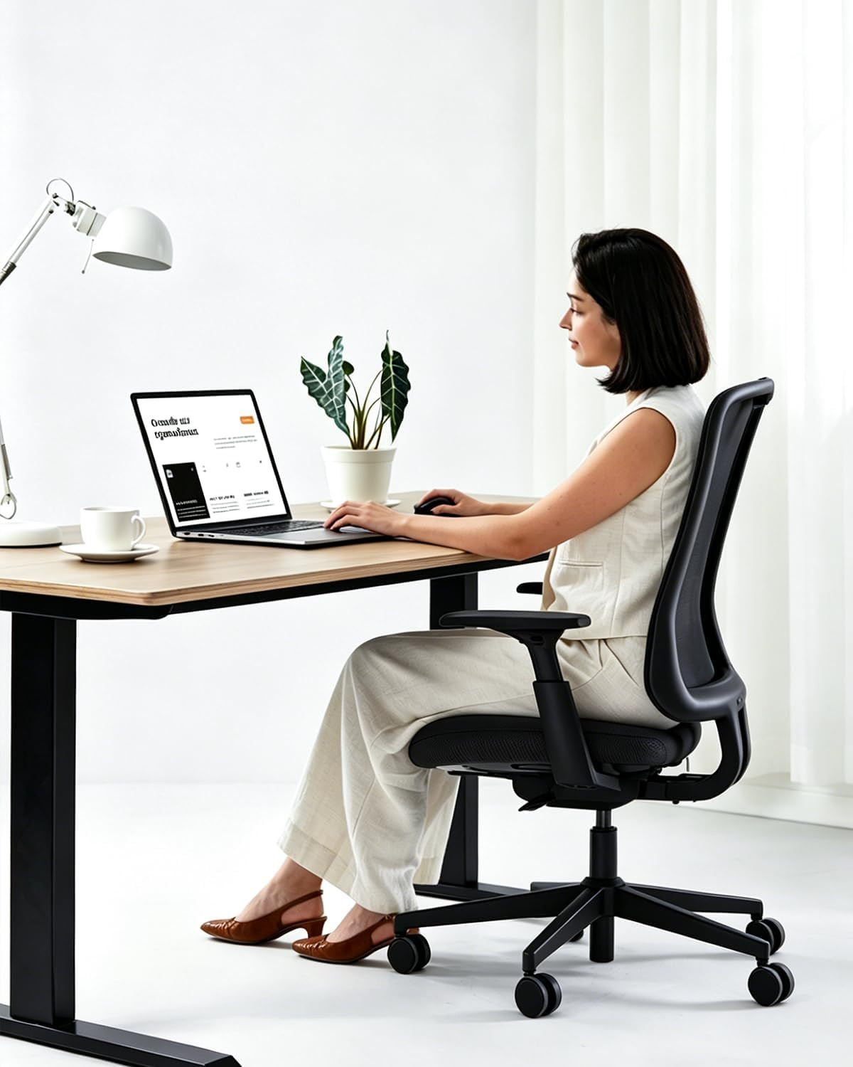 Flexer Ergonomic Office Chair for Women, Black | Foam Sliding Seat, Airflow Mesh