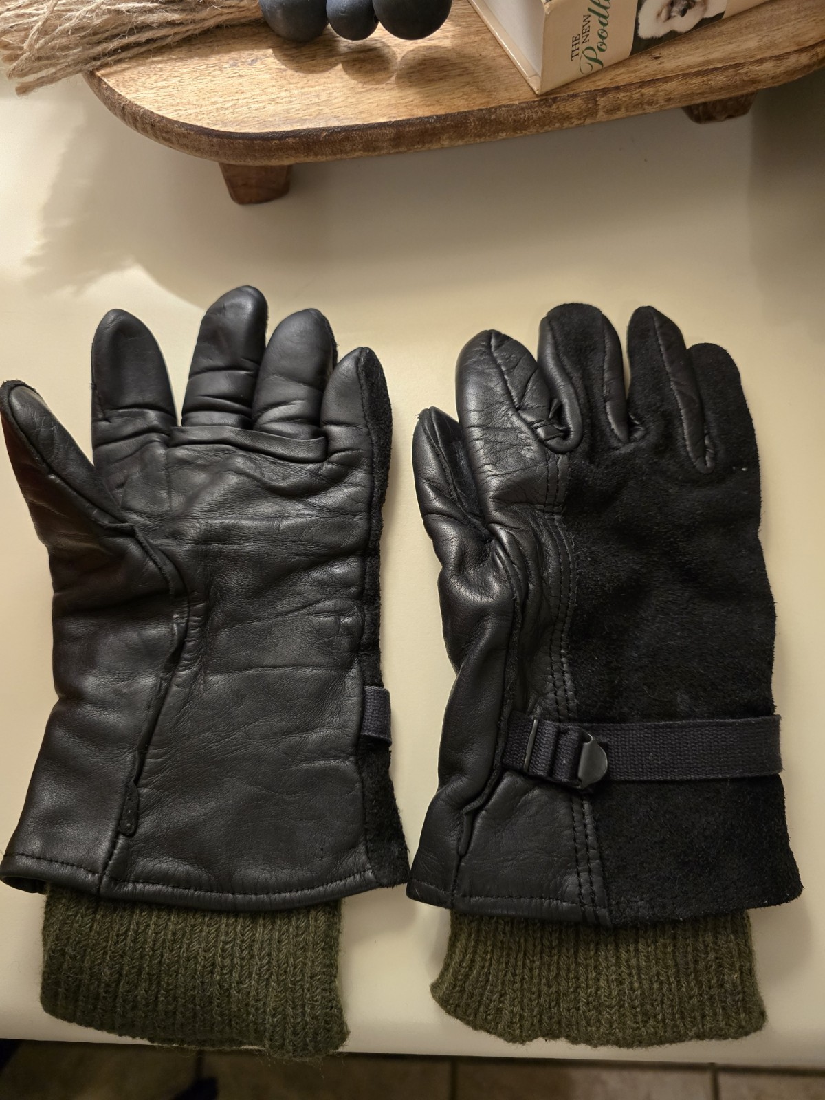 Leather Cattlehide Wool Liner Inserts Military Cold Weather Gloves Black NSN