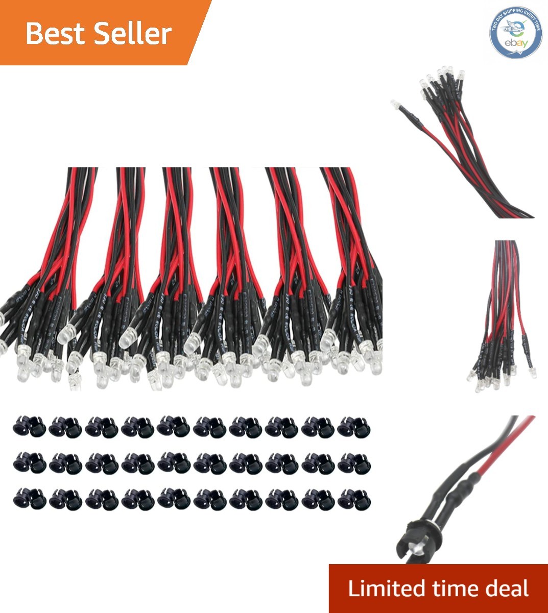 60 Pcs 3mm Pre-Wired LED Diodes - 6 Color Options with Holders Included