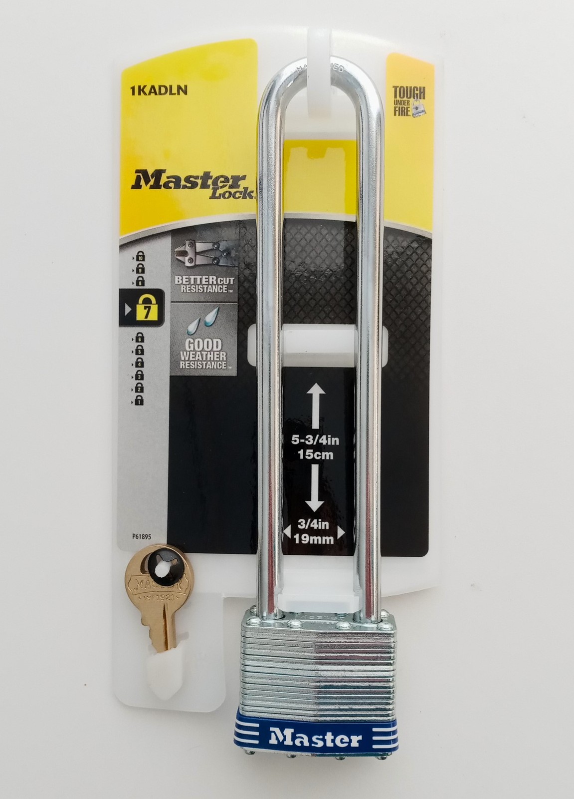 Master Lock 5-3/4" Shackle Steel Padlock for Storage Units and Toolsheds 1KADLN