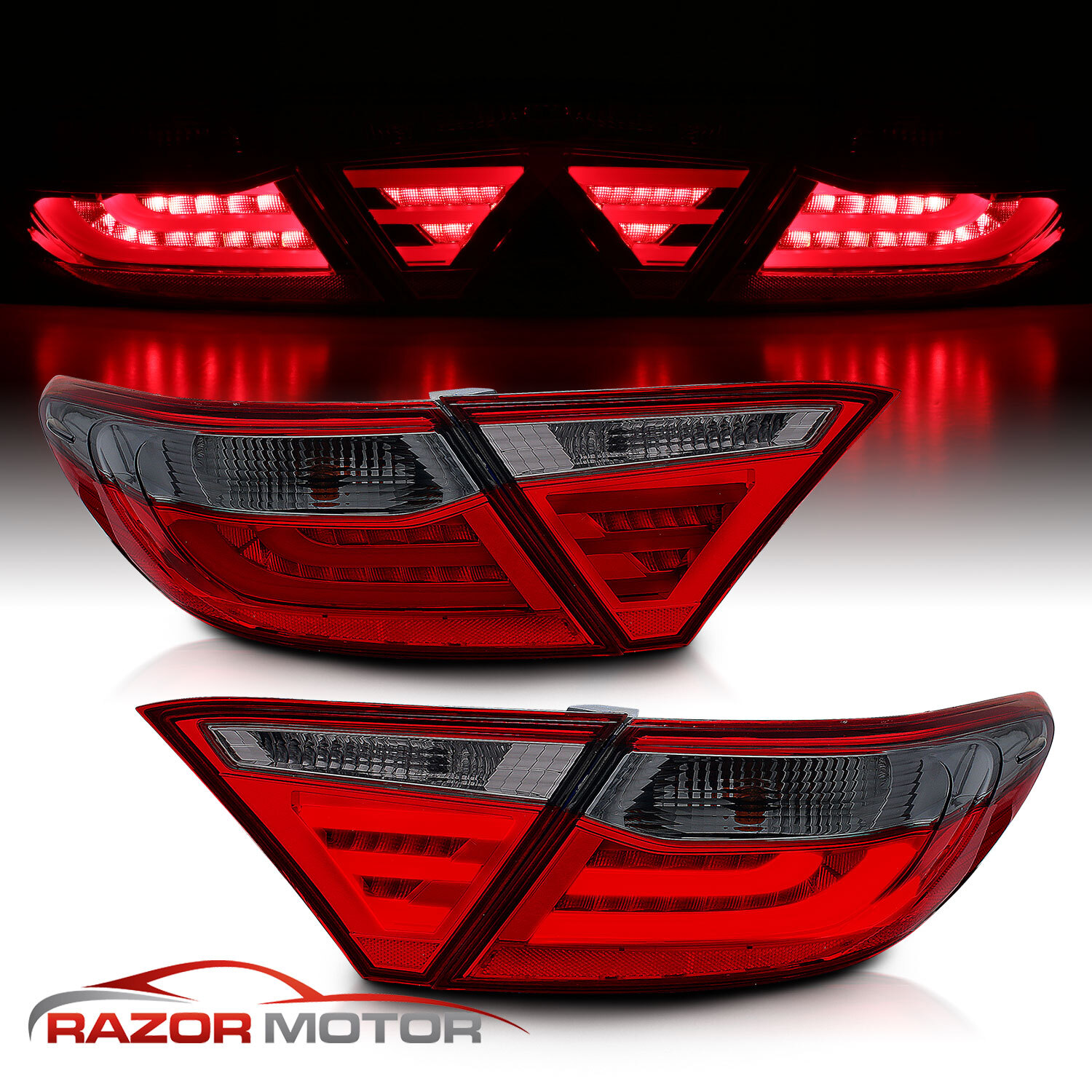 For 2015 2016 Toyota Camry Red Sedan 4Dr Red Smoke Rear LED Brake Tail Lights